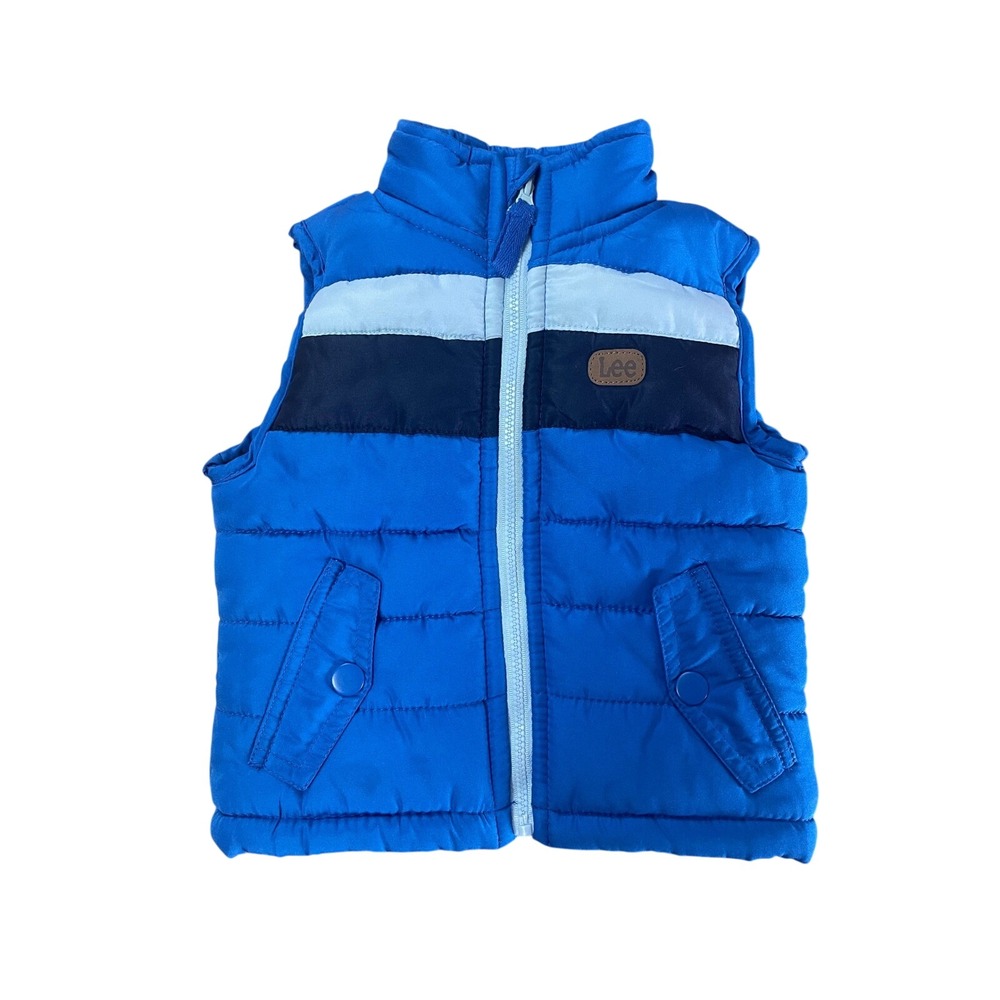 Lee‎ Kids Blue Puffer Vest Tri-Color Stripe Full Zip Quilted Outerwear 12M